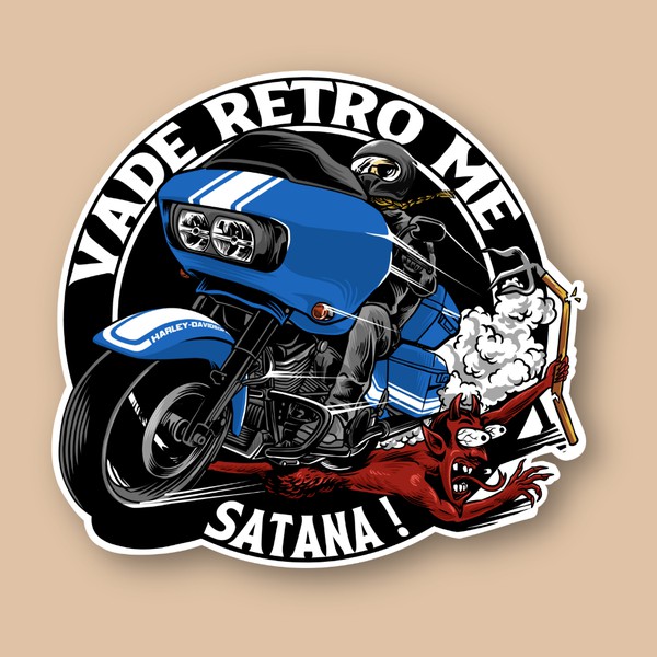 Harley running over satan sticker