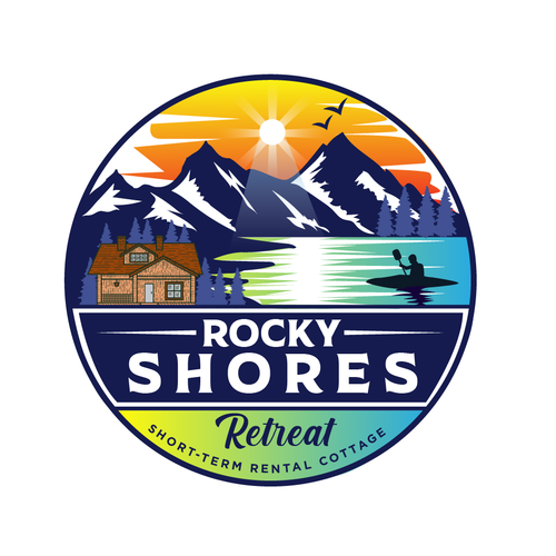 Rocky Shores Retreat Vacation Cottage Logo Design by mitramitra