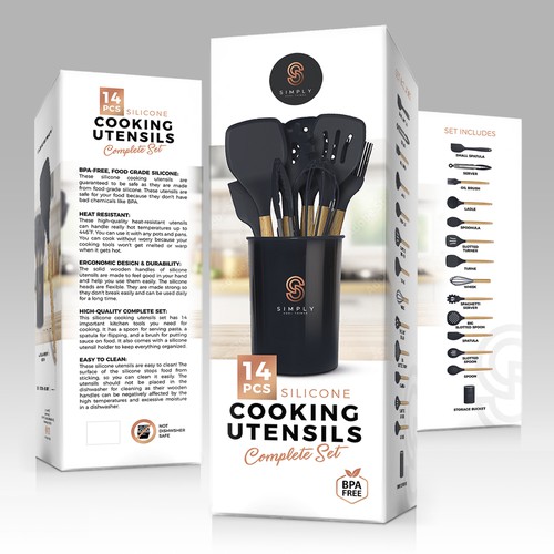 We need the best packaging for our Silicone Cooking Utensils Set Design by tomdesign.org