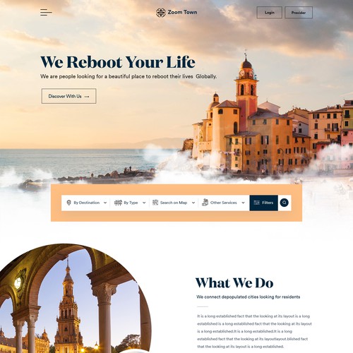 Design a global website connecting beautiful towns and people who could have want to live there. Design by unbox.style⚡️