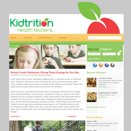 Seeking amazing Word Press theme for Kidtrition.org Design by xxxo