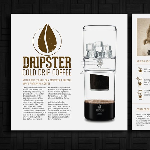 DRIPSTER Cold Drip Coffee Maker - we need a product presentation flyer Design por MagicCreatives