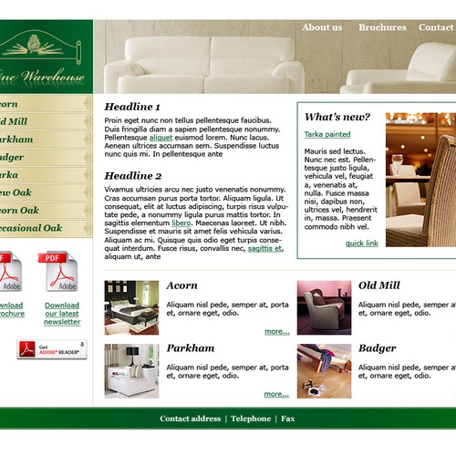 Design of website front page for a furniture website. Diseño de ds.store