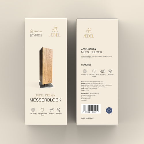 Design of an elegant product packaging for the first product of a new brand. Rotating knife block Design by Ahmed.elroumi