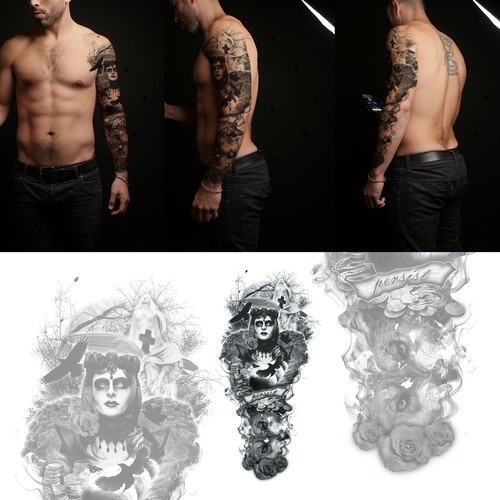 Design 3/4 sleeve tattoo - creative collage