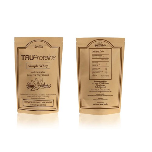 We need a simple, clean single color label for TruProteins product ...