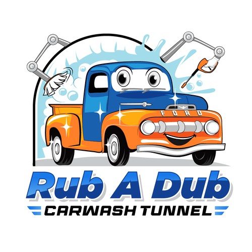 A funny logo for a tunnel carwash. Colorful. Design by Gula Jawa