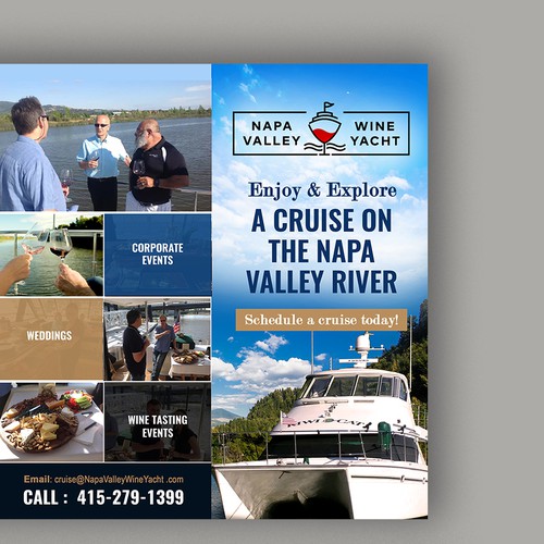 Tri-fold brochure for Napa Valley Wine Yacht tours Design by Smarika Ahuja ❤