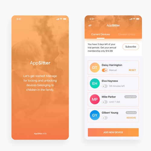 Playful and elegant app design for App Sitter screen time app Diseño de RFNco