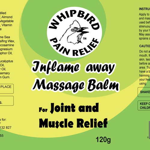 Create the next product label for Whipbird Pain Relief Pty Ltd Réalisé par isaac newton