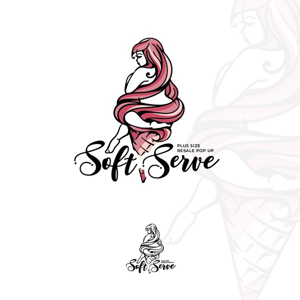 Curvy Girl Sitting in an Ice Cream Cone Logo