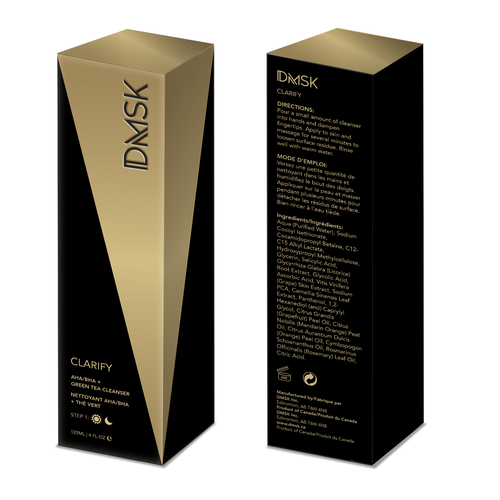 Luxury, high-end product box design for facial cleanser. Design by Leila Amorim