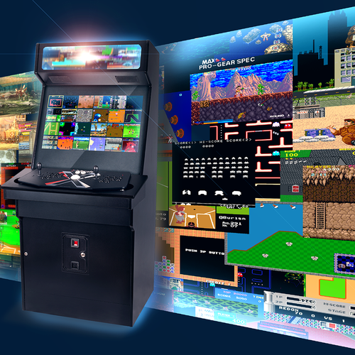 Illustration For Classic Arcade Machine With Game Screenshots