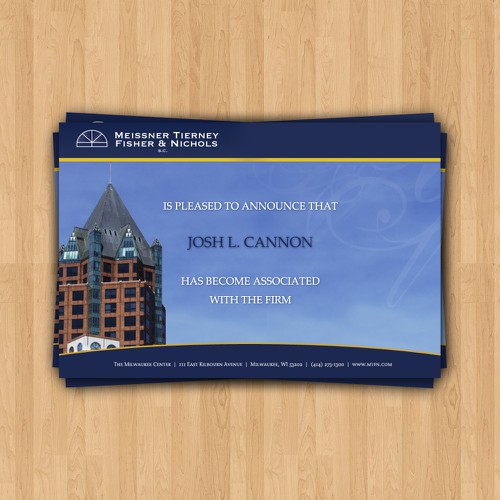 Law Firm New Associate Announcement Mailer Design by TristanV