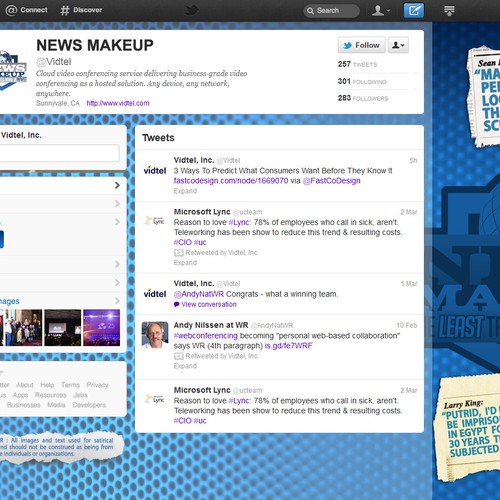 DESIGN A SATIRE NEWS STARTUP, NEWS MAKEUP'S TWITTER BACKGROUND, CASH Ontwerp door logovora