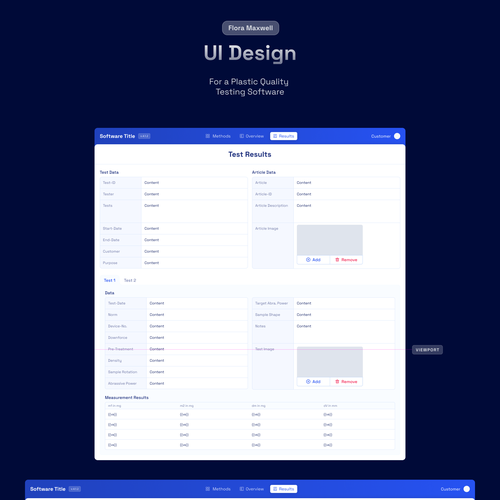 A desktop web UI design for a plastic quality testing software Design by Flora Maxwell