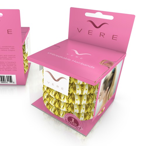 Sophisticated, fun package design for hair accessory for retail stores