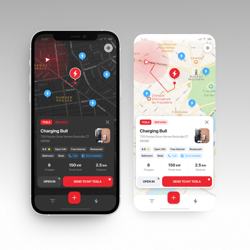 Tesla App to localise charging point on a map Design by Ratko Batinic