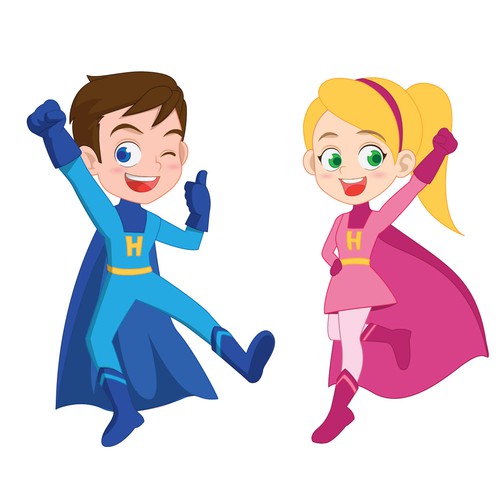 Design Boy and Girl "Hero" Cartoon Characters for kids' motivational