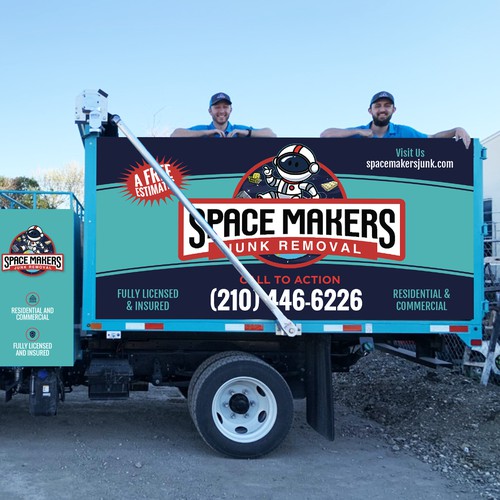 Fun and Catchy Junk Removal Service Truck Wrap - Space Theme Design von GrApHiC cReAtIoN™