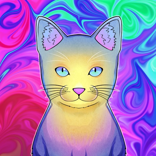 Psychedelic Cats Auto Generated Trading Cards to raise money for Cat Rescue Diseño de yukiaruru