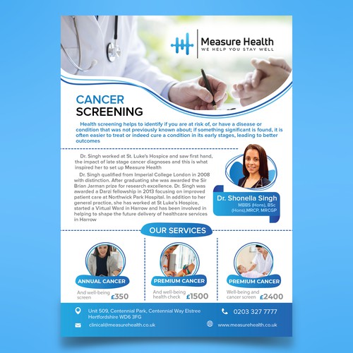 To design a leaflet/flyer to advertise my cancer-screening service. Design by idea@Dotcom