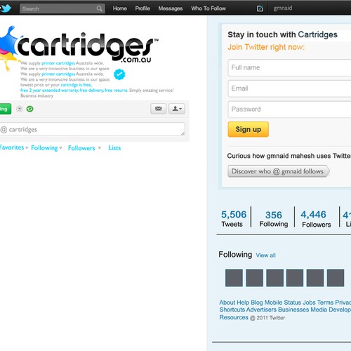 Design by mindsketch titled "Cartridges.com.au Pty Ltd needs a new twitter background"