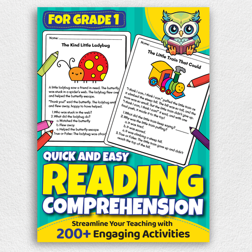 BOOK COVER: Grade 1 Reading Comprehension - Professional Workbook for Kids Design by Design Republik