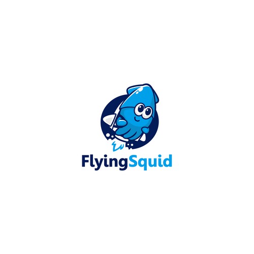 Logo of a squid wearing a jetpack for product named FlyingSquid Design by jasterxinan