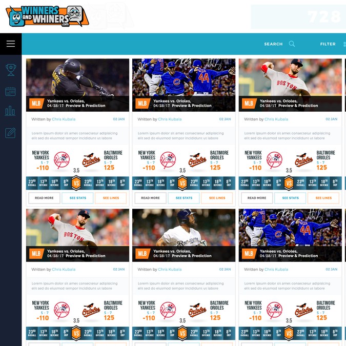 Sports content site needs a cool new look  page design contest