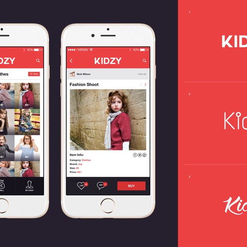 Mobile App Kidzy 2 simple screens + Logo. Design by LIONIFY DESIGnSTUDIO