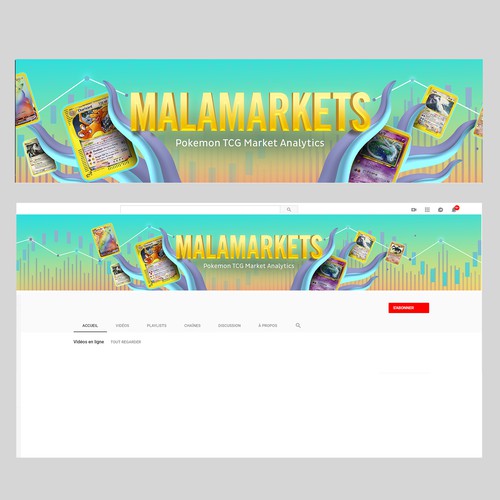 Design a Youtube banner for a channel that focuses on Pokemon trading card market analytics!! Design by Y_Designs