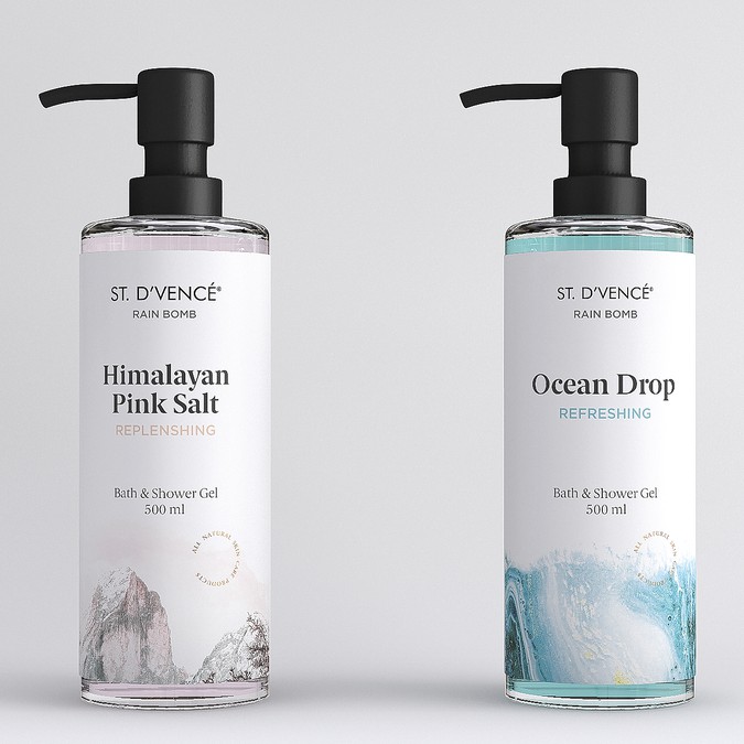 Design Product Labels for Body Wash Rain Bomb Ocean Drop Product