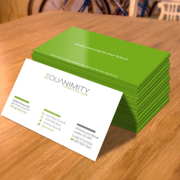 Design by Greenish Designs titled "Modern, Sleek and Professional Business Cards for Financial Advisers"