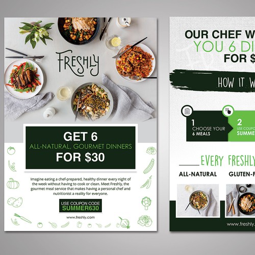 Create a clear and captivating promotional insert for Freshly, a healthy food service Diseño de FuturisticBug