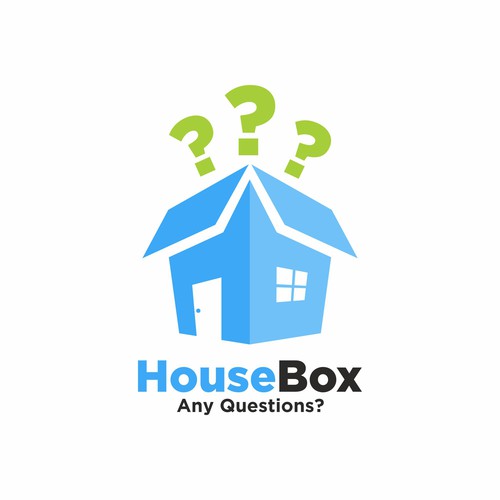 WHAT'S IN THE BOX?  Eye-catching logo to inspire interest of what people really know about a home.-ontwerp door VictoryBlue