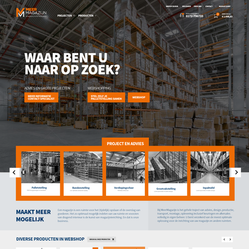 Creative website templates for a leading pallet racks company_ Meermagazijn Design by ChickenDinner