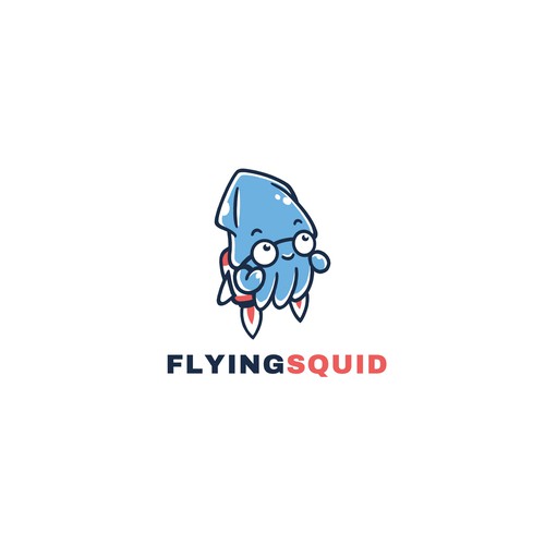 Logo of a squid wearing a jetpack for product named FlyingSquid Design by DKG1111