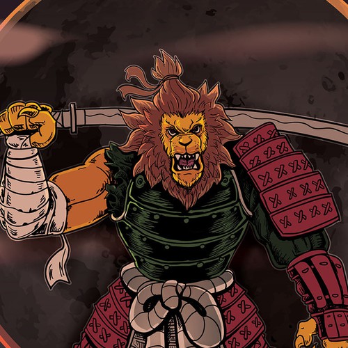 Manga style samurai lion illustration Design by Cykique