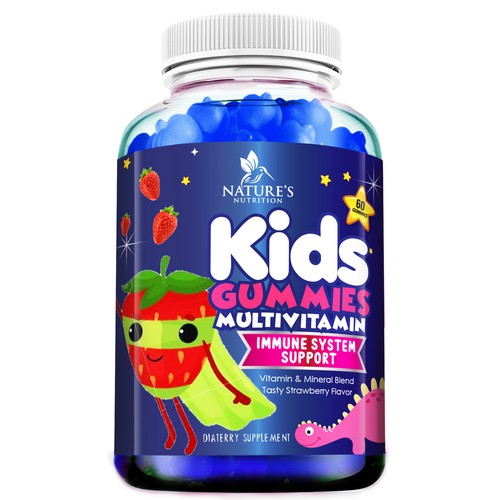 Tasty Kids Multivitamin Gummies Product Label for Nature's Nutrition Design by agooshe