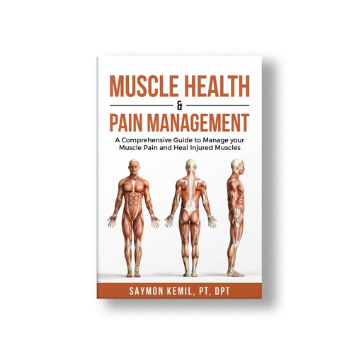 Book cover with a drawing images of the human anatomy combining muscles and bone structure. Design by Aziel Design