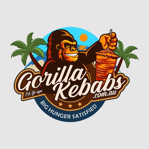 Design a hipster cartoon/restaurant fast food style logo for Gorilla Kebabs. Design by eugen ed