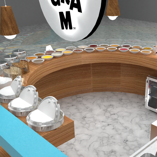 Design a 3D render for food serving kiosk Design by Ann Davis