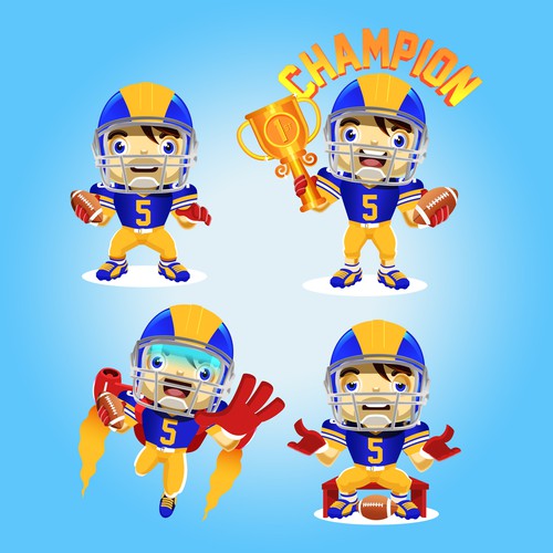 American Foootball Cartoon Character Set Design by harwi studio