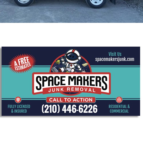 Fun and Catchy Junk Removal Service Truck Wrap - Space Theme Diseño de GrApHiC cReAtIoN™