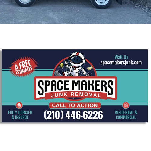 Fun and Catchy Junk Removal Service Truck Wrap - Space Theme Réalisé par GrApHiC cReAtIoN™