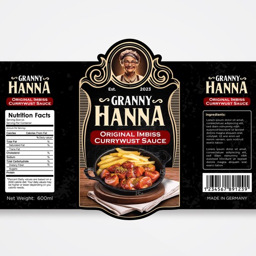 Finest hot curry sauce for german / berlin currywurst: Granny Hanna brings Yummi! Design réalisé par M.Siddique