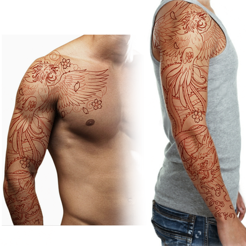 Tattoo Design: Full color Japanese style sleeve of Phoenix and Dragon Design by DesignDream.