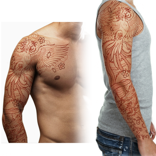 Tattoo Design: Full color Japanese style sleeve of Phoenix and Dragon Design by Tattoodream