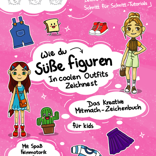 Design a creative cute cover for a children's drawing book with cute Characters Design by DX Raven Design